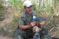 Vítězslav Sochůrek's hobby is fishing. This picture shows him in 2017 on the Ohře River