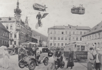 A period photo from Kraslice from before the First World War, accompanied by a collage