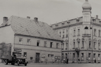 Hotel Bílá labuť after the Second World War. This is the building on the right