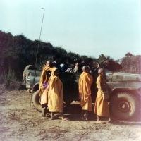 Buddhist monks at a sapphire mining site, Laos, 1985