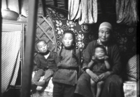 Mongolian family in a yurt in Culut Cagan Del, Mongolia, 1979