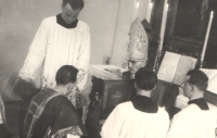 Emil Soukup at his ordination in the chapel of the seminary in March 1962; they were ordained by Mons. Eduard Nécsey from Nitra