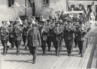 Military brass band in Český Krumlov, 1950s