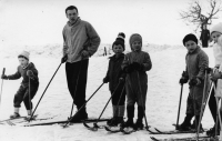 Miroslav Svoboda (fourth from left) on skis in 1971