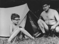 Jan Vaculík with "dad" Ludvík Vaculík on a trip to Vršatec, here above Sv. Sidonia (near Brumov), 1966