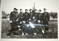 Technische Nothilfe, 1944. Jiří Fassmann in the top row, third from the right. The photo was taken secretly, no photos were allowed on the spot