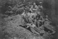 Father (centre) apparently with forest workers during the war