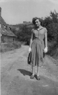 Erika Perniková, about 16-17 years old, Nové Spolí, where they also lived at that time, ca. 1955