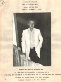 Political prisoner Jaroslav Javorský on an Amnesty International flyer, 1981