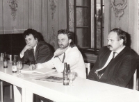 Jan Vondrouš, Slávek Vlach and Vladimír Dlouhý (from right), Český Krumlov, 1991