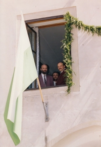 From the right: Jan Vondrouš, Slávek Vlach, Jan Ruml, Český Krumlov, 1993/1994