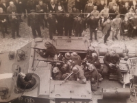 Soviet invaders entering the square in front of the Liberec Town Hall on 21 August 1968