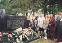 Antonie Kinštová in white at the memorial to the tragedy in Malín in Volhynia