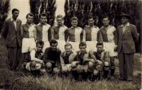 Peace Cup, Jaroslav Frolik (standing second from right) with the winning football team, 1953