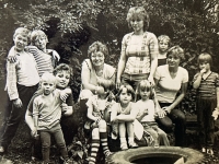 The last summer in the settlement Pokrok, the witness in the middle with glasses, 1985