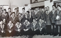 Silver national team from the 1968 Winter Olympics in Grenoble. Václav Nedomanský is standing in the top row, third from the left