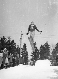 Tomáš Kučera in 1961 at the school ski jumping competition in Harrachov