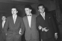 Jiří Ryba (centre) with his classmates at the graduation ball, 1957