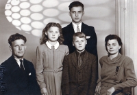 Anna Žátková with her parents Anna and Václav Vymazalová and her brothers, the elder Václav and the younger Vlastimil / around 1948