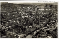 Photo of the town of Bamberg on a postcard, the Spinerei factory where the witness worked is marked on the top right, 1943