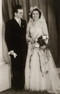 Wedding with her husband Jaromír, in Pilsen, February 1949