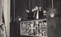 Father Karel Salfický leading a service, Olomouc, 1959.