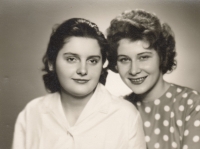 Helena Salfická (left) with her sister Božena, Olomouc, 1962.