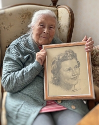 Irena Votrubcová on the set of Memory of Nations, portrait, St. Elizabeth's Home in Plzeň na Slovanech, April 2024