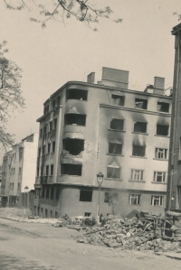 Burnt houses in Pankrác after the Prague Uprising, Prague, 1945