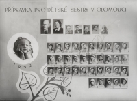 Zdravotní sestry připravené pro studium dětské sestry v roce 1952. Antonie Tichopádová je pátá zleva v horní řadě