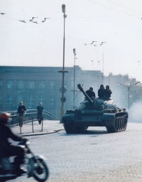 Tank on a bridge in Hradec Králové, August 1968