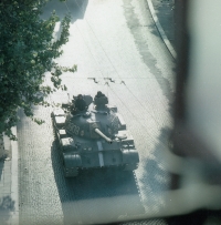 Tank in a street in Hradec Králové, August 1968