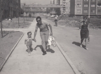 Jiří Podlipný as a young boy with his father in Karlovy Vary in the Tuhnice district, approximately 1971