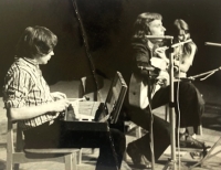 Michal Ambrož (centre) with folk group Musica Nova, 1969