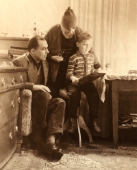 Michal Ambrož with great-uncle Jan Zrzavy and father Jan Ambrož, 1962