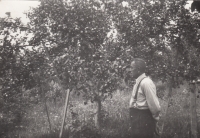 Father František Chládek in the family orchard