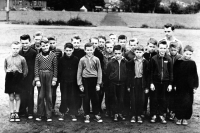 Ladislav Jaworek (front centre), pioneer camp, Jablunkov, 1959