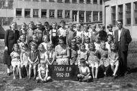 Ladislav Jaworek (second from the teacher), Julius Fucik School, Karviná, 1953