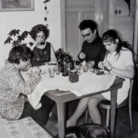 The family of the witness- wife Hana, daughter Irena and son Jiří at the table in the kitchen of their house in Frýdlant