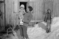 Zdeněk Weitosch in the mountains with his daughter Barbara Weitosch in his arms, early 1970s