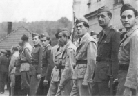 Paramilitary association, Miroslav Martínek (sideways), circa 1946-1947