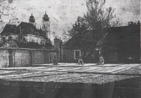 Včelí vosk se bělí na slunci v rodinné továrně na výrobu svíček ve Velkých Levárech na Slovensku, kolem roku 1941