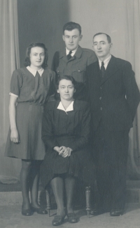 Václava Buriánová (far left) with her brother Otakar and her parents, 1 January 1946