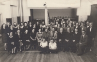 Mother Marie Řídká (fifth from left) with other Sokols in Slatina Sokol Gym, 1948