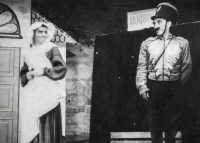 Amateur theatre from Skřipov. In the role of the maid Jarmila Chovancová with Josef Balhar, between 1951-1952