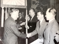 State visit to President Antonín Novotný (witness in the middle of the men, shaking hands with the President), 1960s