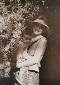 Tereza Boučková with her adopted son Dominik, 1988