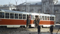 Centrum v dopravní špičce, Barnaul, Sibiř, SSSR, 1973