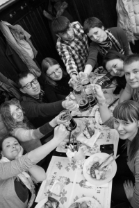 Ludmila and Dmitry among the participants of Grigory Pasko's seminar on investigative journalism, Prague, 2015