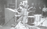 V3S in a shared concert with Plexis; the witness is in the rear playing the guitar, Opatov, mid-1980s